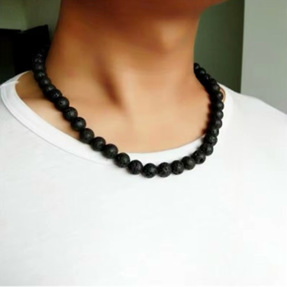 Sleek Men Men 8mm Black Lava Necklace 21.5” inches